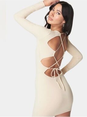 bebe Women's Tie Back knit Mini Dress.  NWT’s! Size XL in Frappe
